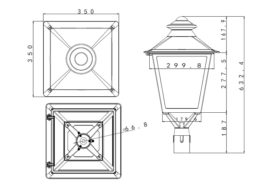 Yaorong LED Post Top Lantern Size Atlas